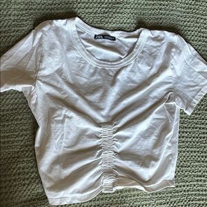 Zara White Ruched T-Shirt